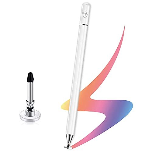 Tukzer Universal Stylus Pen for Smartphone/Tablet/iPad/Pro/Air/iPhone/iOS/Android/All Touch Screens Devices| Fine Point Disc Tip, Lightweight Aluminum Body Magnetic Cap Drawing Writing (White)