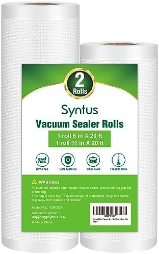 Syntus Vacuum Sealer Bags, 2 Pack 1 Roll 11″ x 20′ and 1 Roll 8″ x 20′ Commercial Grade Bag Rolls, Food Vac Bags for Storage, Meal Prep or Sous Vide