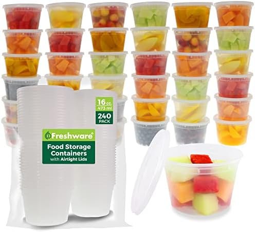 Freshware [240 Pack, 16 oz Food Storage Containers With Lids, Plastic Containers, Freezer Safe | Meal Prep | Stackable | Leakproof | BPA Free, Clear