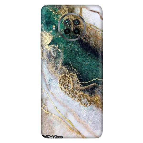 Gadget Gear Vinyl Skin Back Sticker Green with Gold Streaks Marble (77) Mobile Skin Compatible with Xiaomi Mi 10i (Only Back Panel Coverage Sticker)