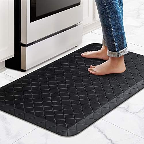 HappyTrends Floor Mat Cushioned Anti-Fatigue ,17.3″x28″,Thick Waterproof Non-Slip Mats and Rugs Heavy Duty Ergonomic Comfort Rug for Kitchen,Floor,Office,Sink,Laundry,Black