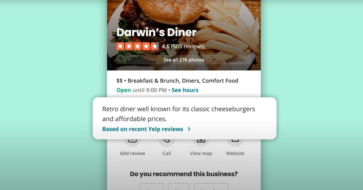 Yelp app now offers AI summaries of restaurants and more