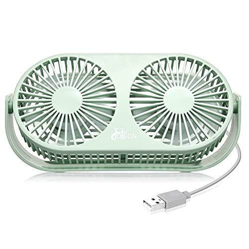 Hoteon USB Desk Fan, Portable Table Fan with 3 Speeds, 4.6in Desktop Double Fan with Dual Modes, Powered by USB for Home Office Outdoor Travel (Green)