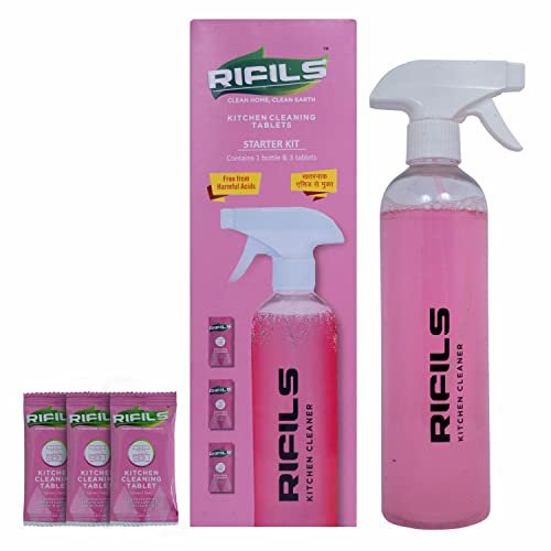 Rifils:Kitchen Cleaner,Cleaning Tablets:1.5ltr,1Tablet = 500ml liquid,1Refill Bottle & 3 tablets,Ecofriendly cleaner:Degreaser,Oil Cleaner,Chimney,Gas Stove,Tiles,oven Cleaner,Ext Fan