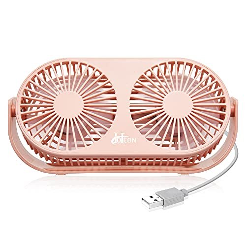 Hoteon USB Desk Fan, Portable Table Cooling Fan with 3 Speeds, 4.6in Desktop Double Fan with Dual Modes, Powered by USB, Strong Wind, Quiet Operation, for Home Office Outdoor Travel (Pink)