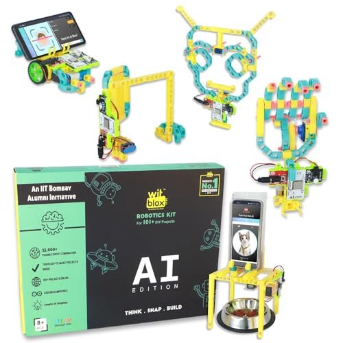 WitBlox AI Artificial Intelligence Robotic Science Kit for 101+ Project 137 Part 8 Yrs+, Interlocking Bricks, Electronic Sensor & Circuits to create Logic 2 Free Live Classes Gift Toy for Boys & Girls