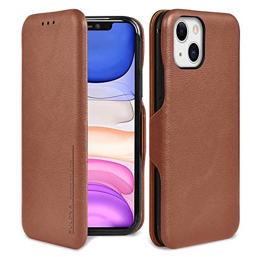 PULOKA iPhone 13 Pu Leather Flip Back Cover Leather Wallet Case with Card Slot & Kickstand Function – Brown