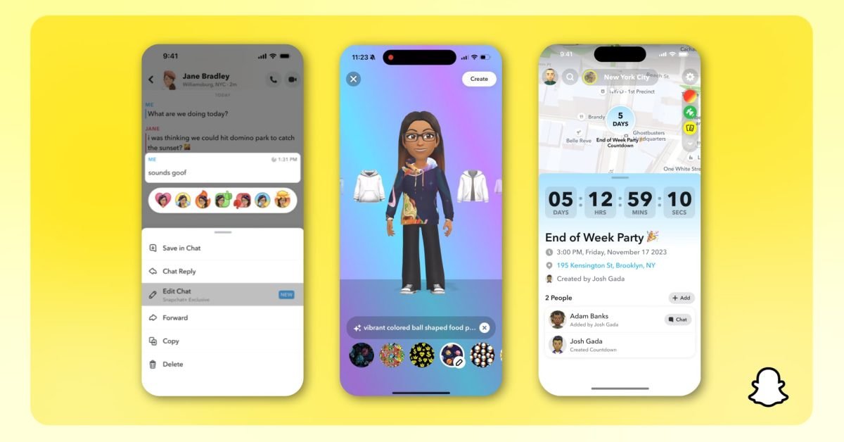 Snapchat adds editable chats, emoji reactions, new AI features