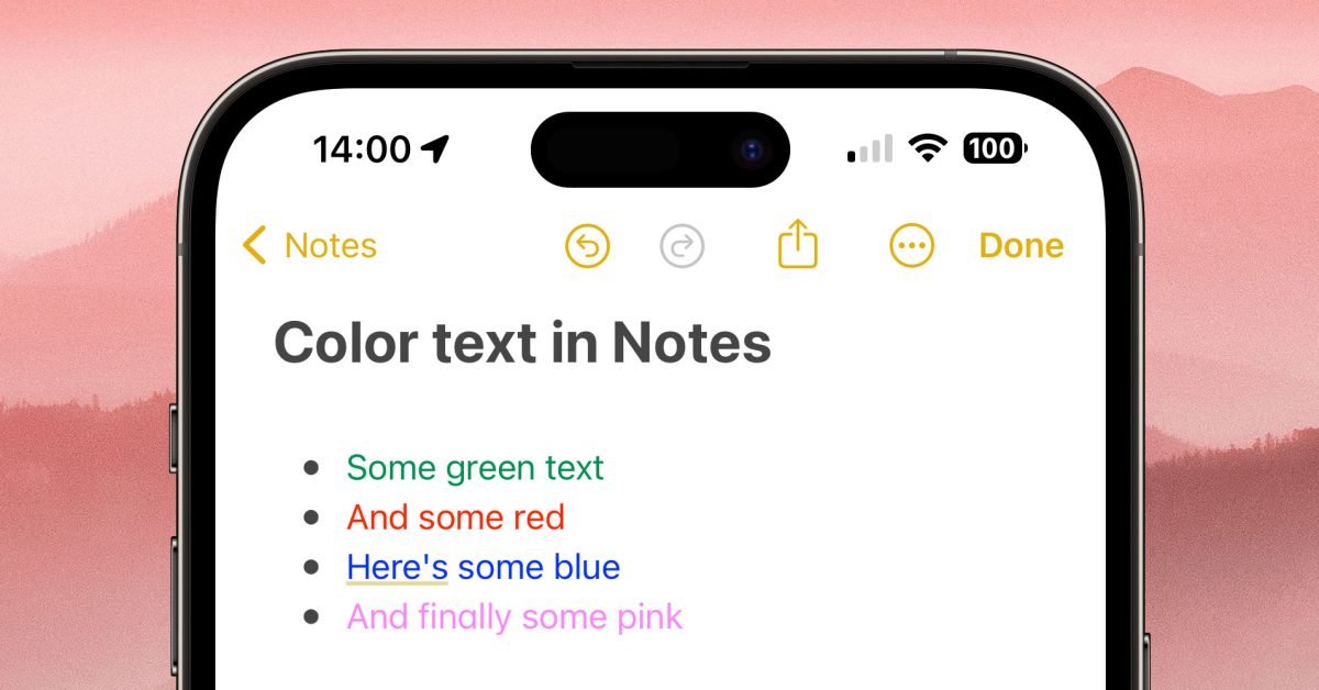How to get color text in the Apple Notes app