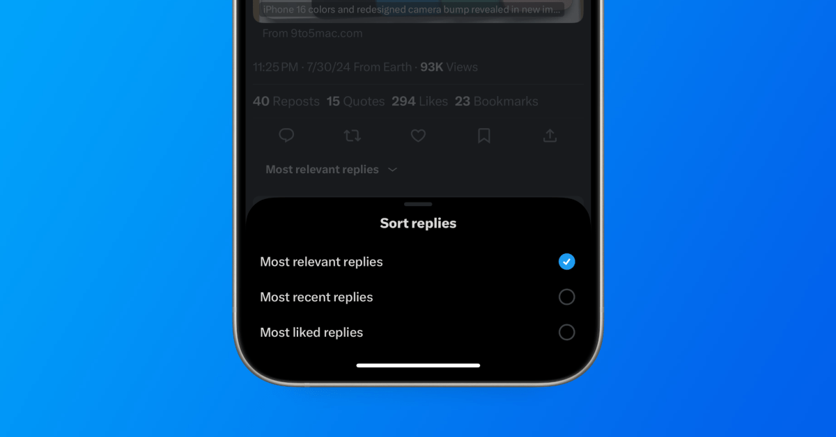 X (formerly Twitter) now lets you properly sort replies on iPhone