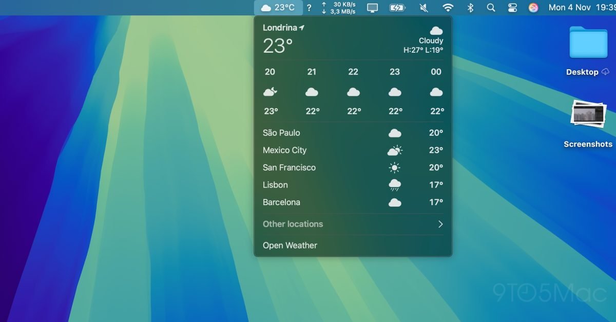 macOS 15.2 lets users add a Weather widget to the Menu Bar